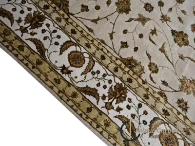 Majestic Allure - Hand-Knotted Silk Rug with Embossed Carvings in Antique Beige