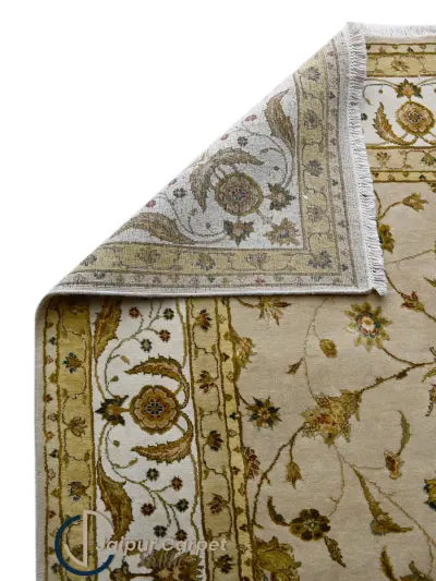 Majestic Allure - Hand-Knotted Silk Rug with Embossed Carvings in Antique Beige